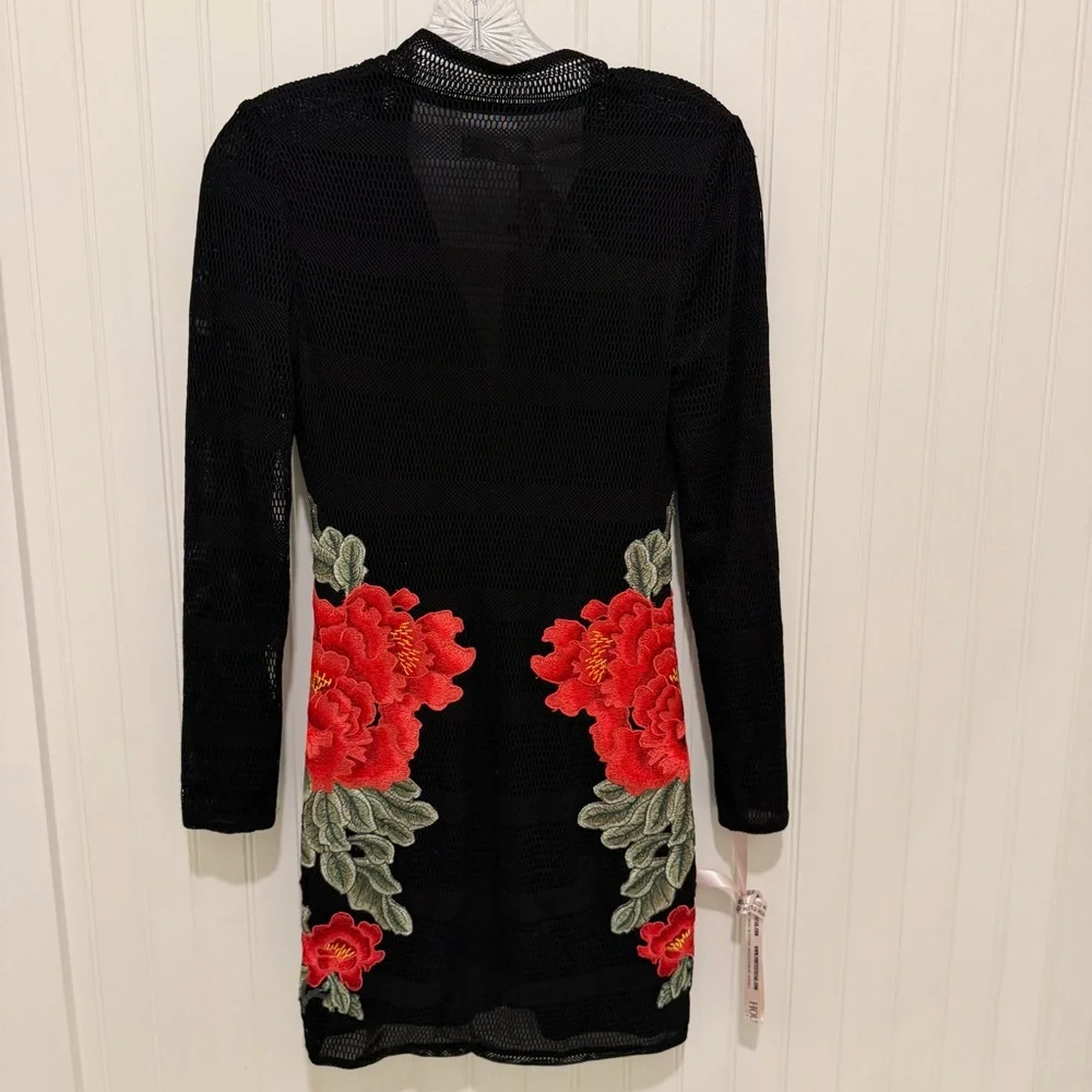 House of CB Athena NWT Black Dress with Red Floral Embroidery Small - Picture 6 of 8